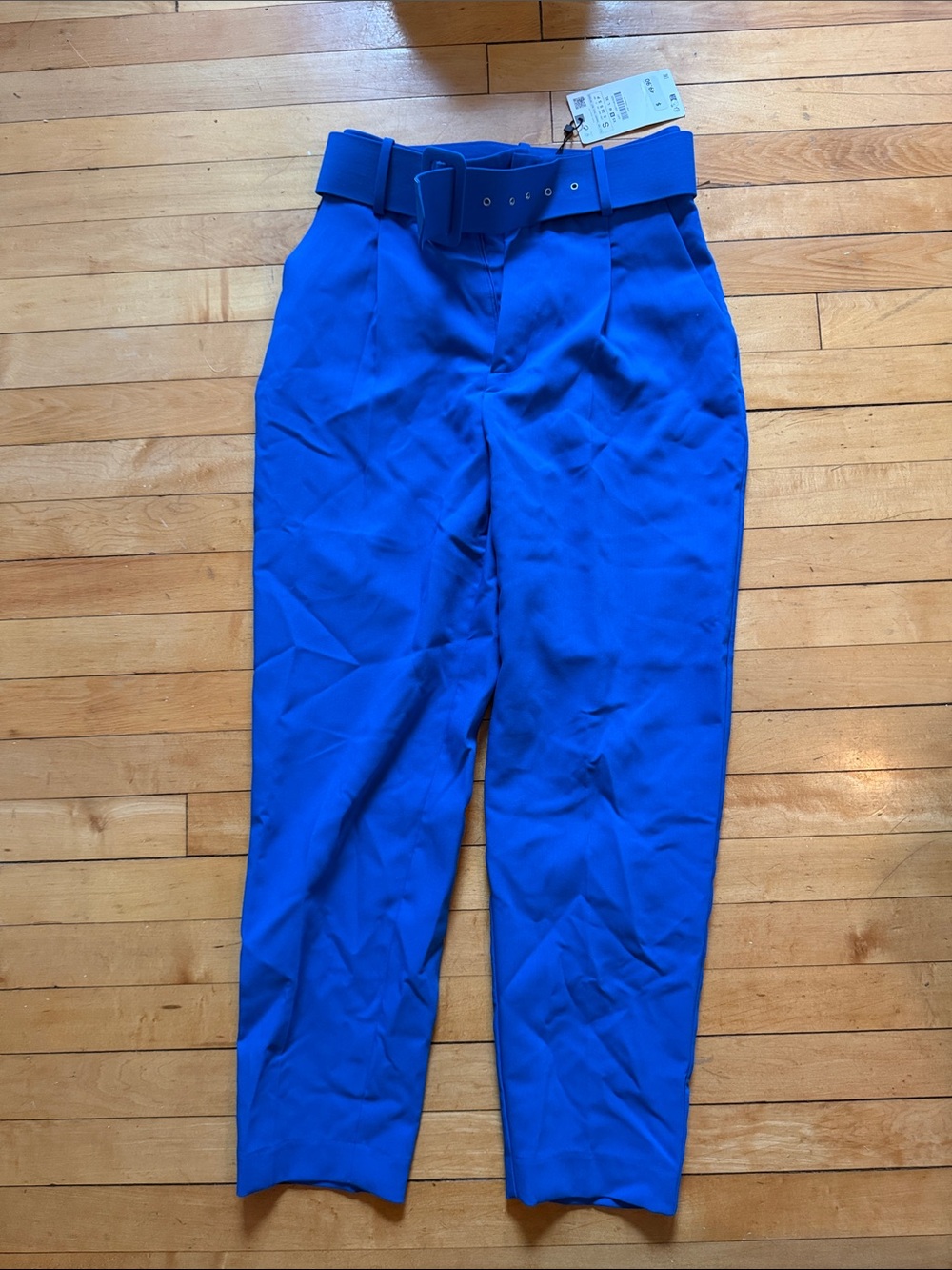 Zara Royal Blue High-Waist Belted Tapered Pants